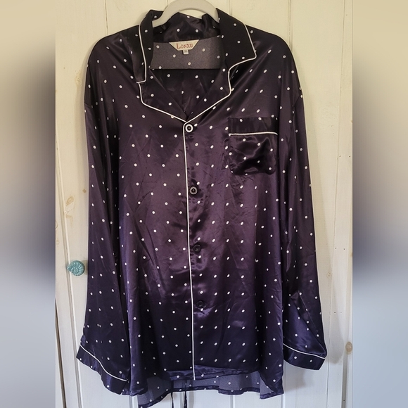 Lonxu Silk Satin Pajamas Long Sleeve Two-Piece Sleep Pajama Set - Picture 1 of 13